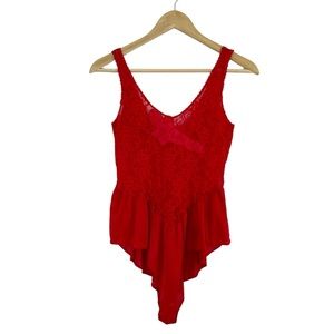 VINTAGE Cherry Red Embroidered Floral Lace Nightie